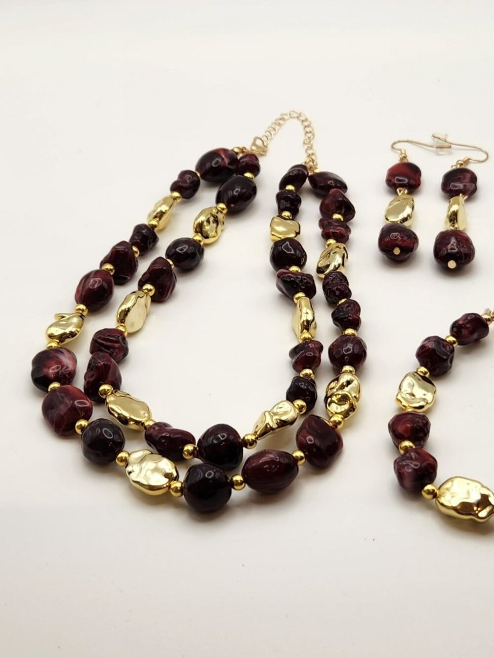 3 for $20 Necklace bracelet & earring set gold tone & maroon NIP